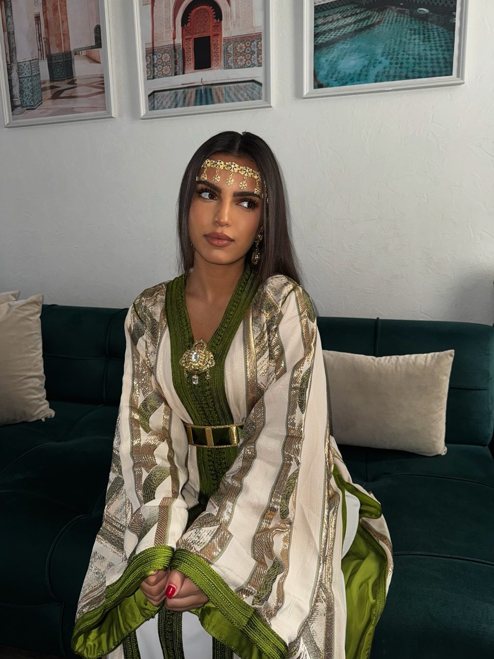 Caftan Ritaj vert et or